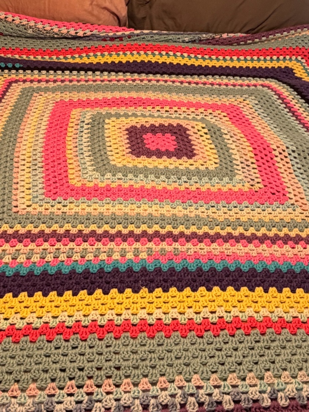 Handmade Crocheted Granny Square Blanket - Multicolor